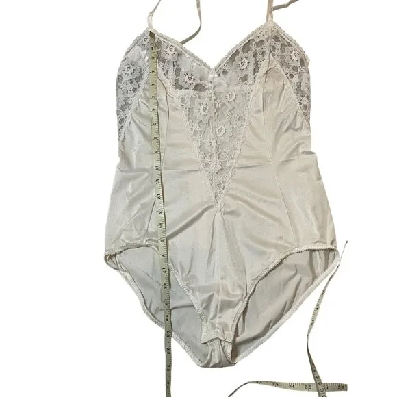 Vintage Lady Cameo Dallas Lace Trim Satin Bodysuit Lingerie With Spaghetti Strap