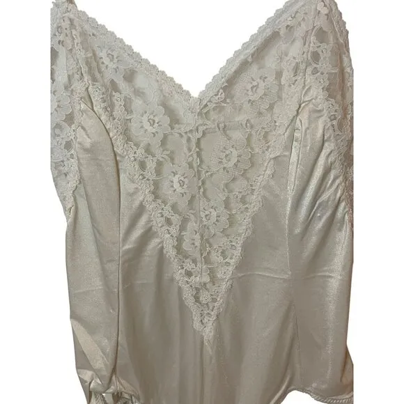 Vintage Lady Cameo Dallas Lace Trim Satin Bodysuit Lingerie With Spaghetti Strap