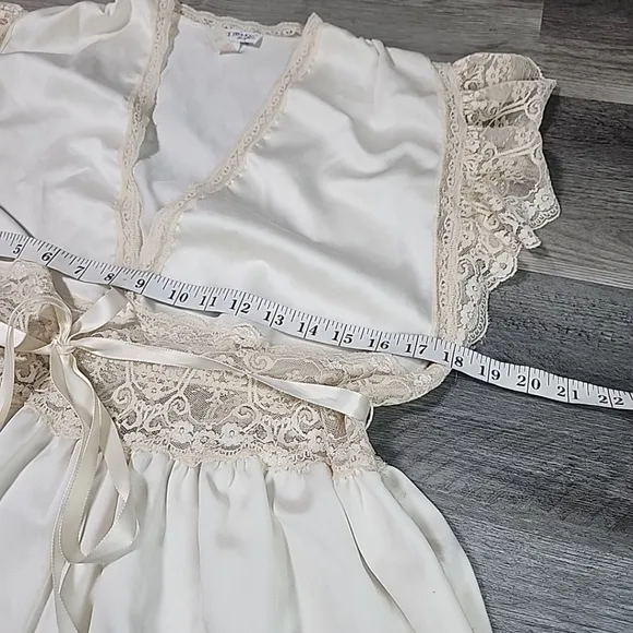 Vintage Lingerie Lace Teddy Romper 80s Waist Lily Of France Sheer Satin Sz  M