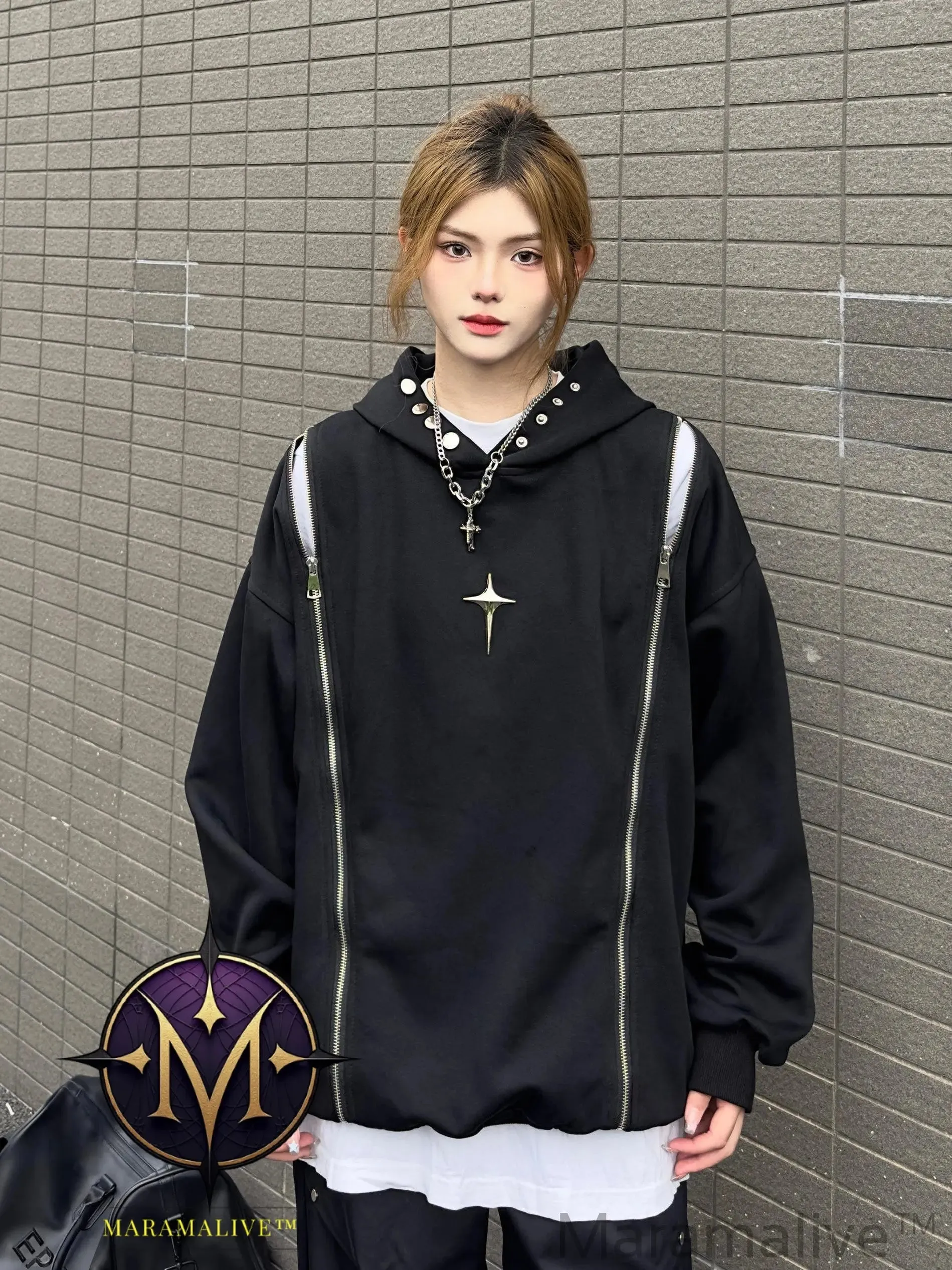 Vintage Street Solid Double Zipper Hoodie