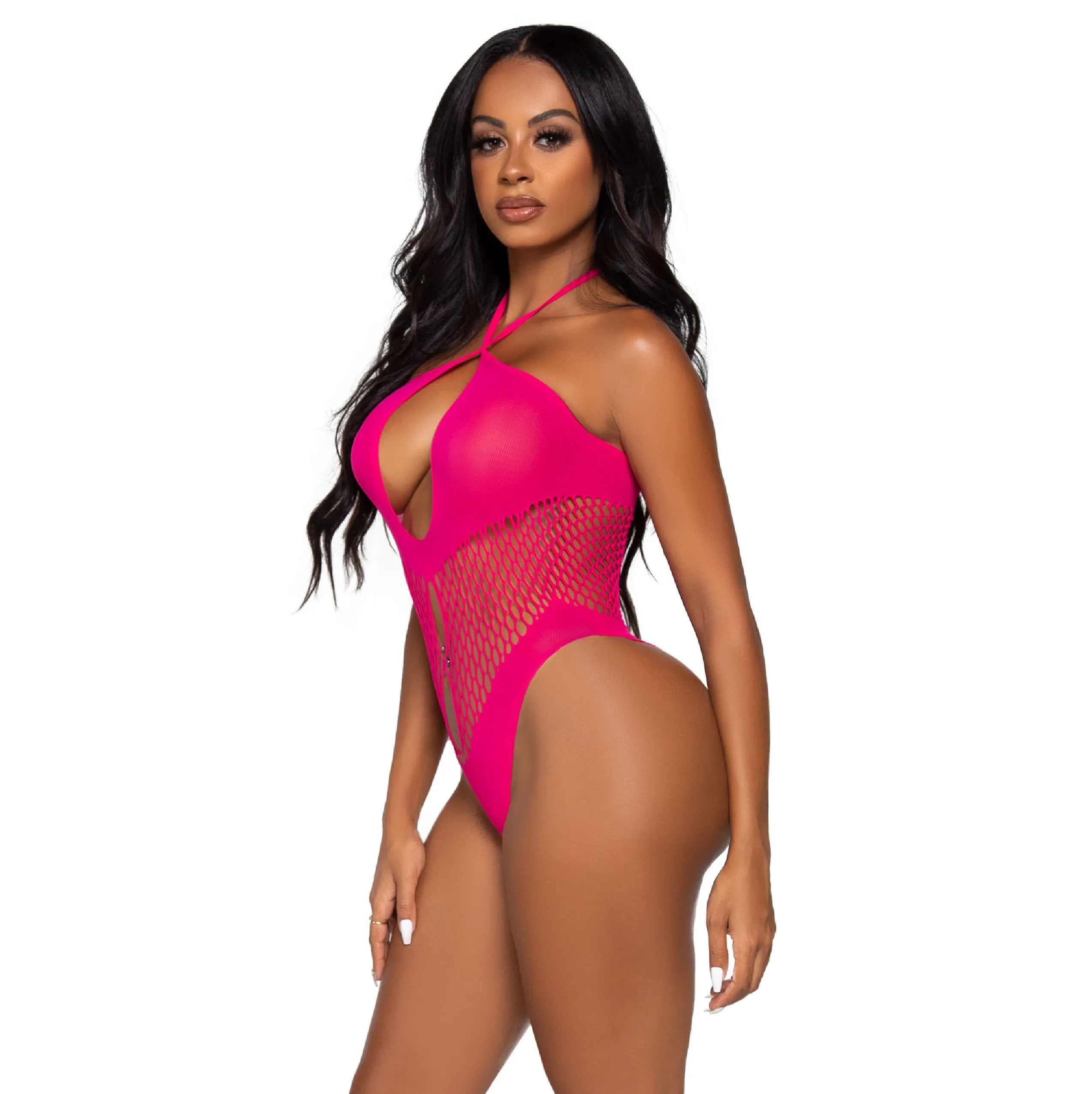 Vivid Vibes Net Bodysuit - Raspberry O/S