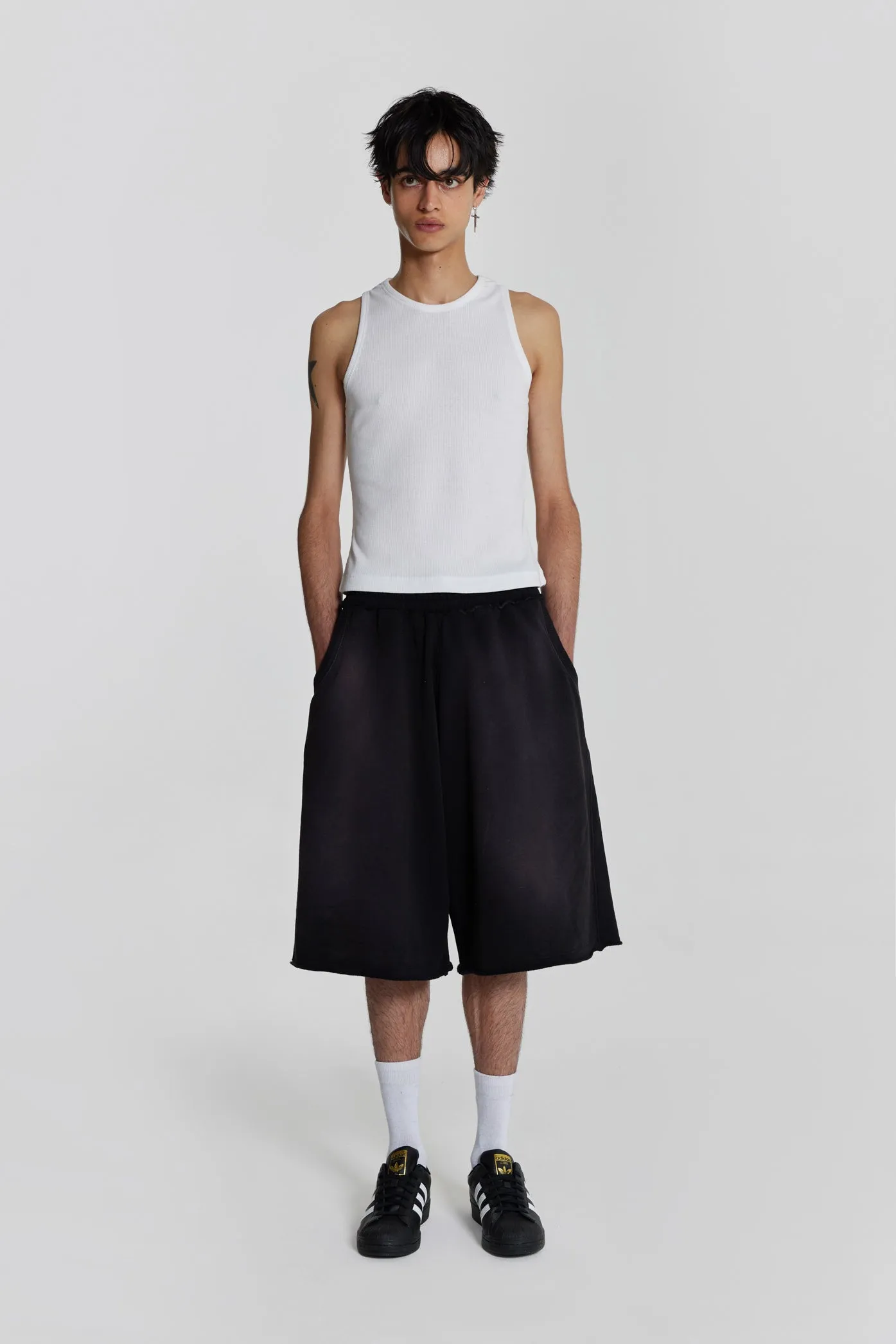 Washed Black Monster Jogger Baggy Shorts