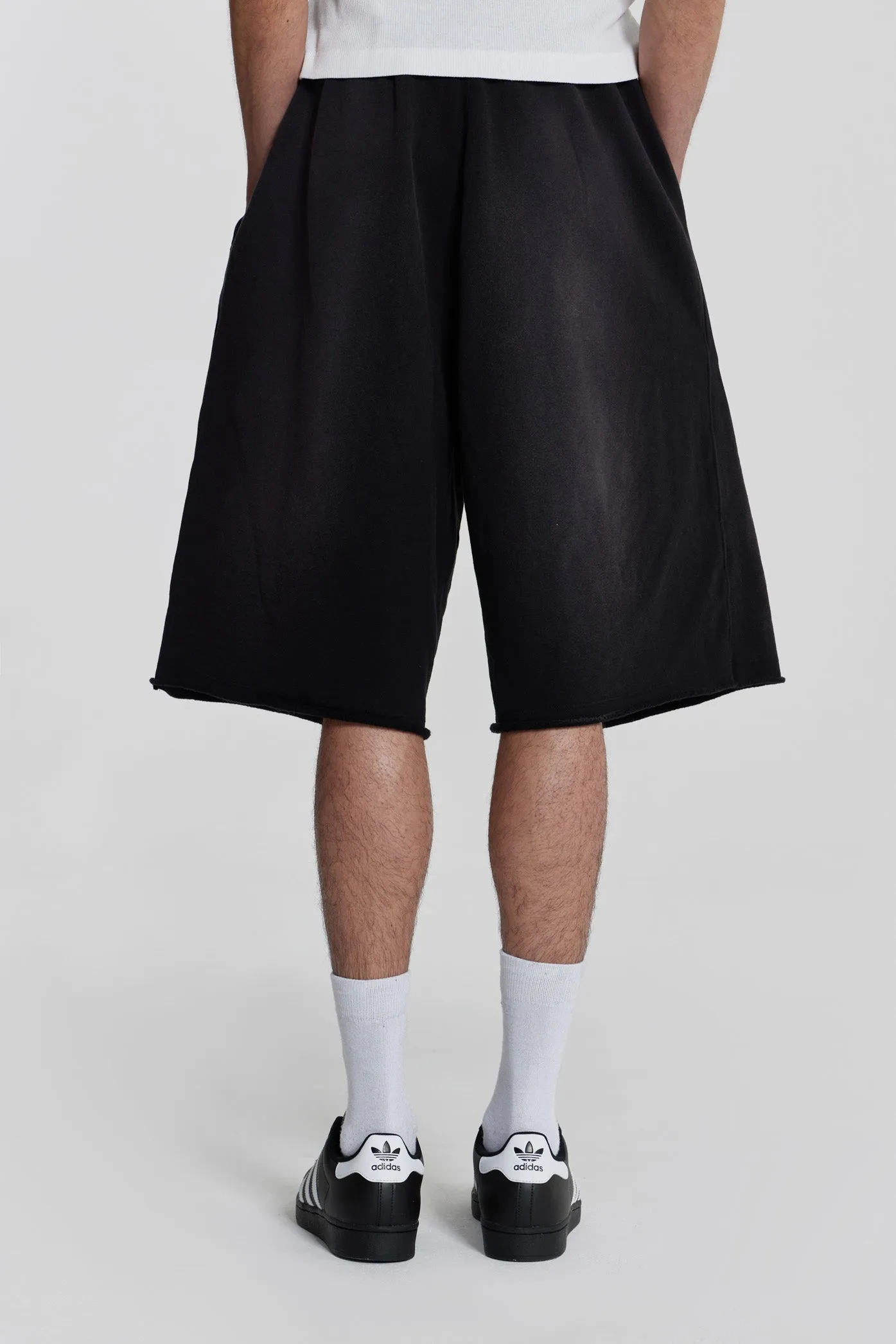 Washed Black Monster Jogger Baggy Shorts
