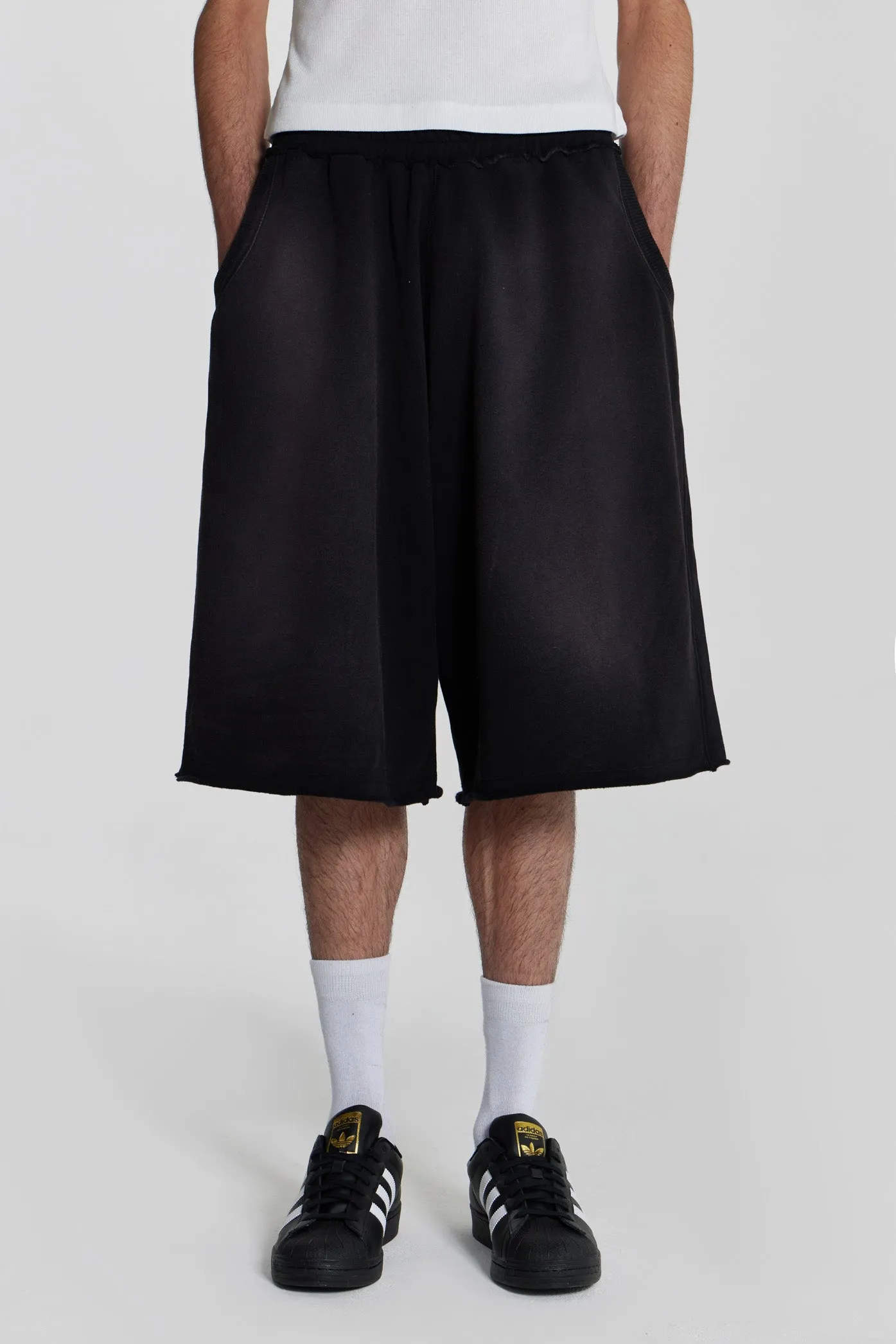Washed Black Monster Jogger Baggy Shorts