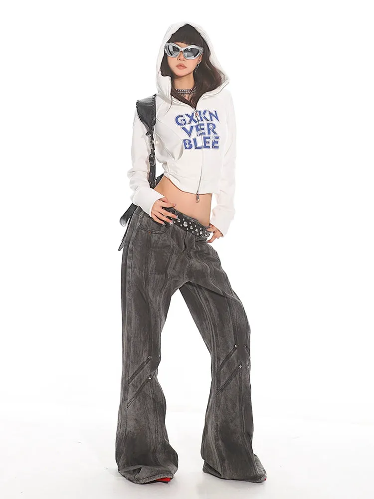 Washed Black Rivet-Knee Flared Jeans