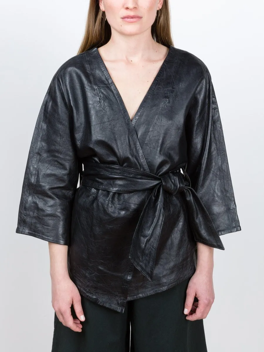 washed leather kimono