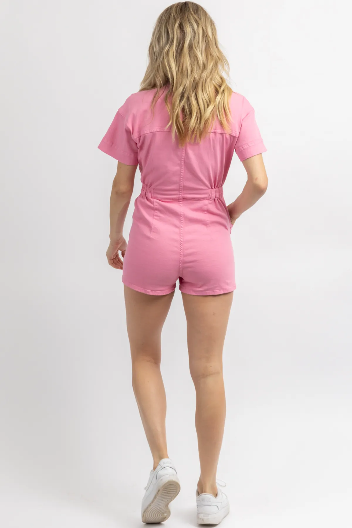 WASHED PINK BUTTON FRONT ROMPER