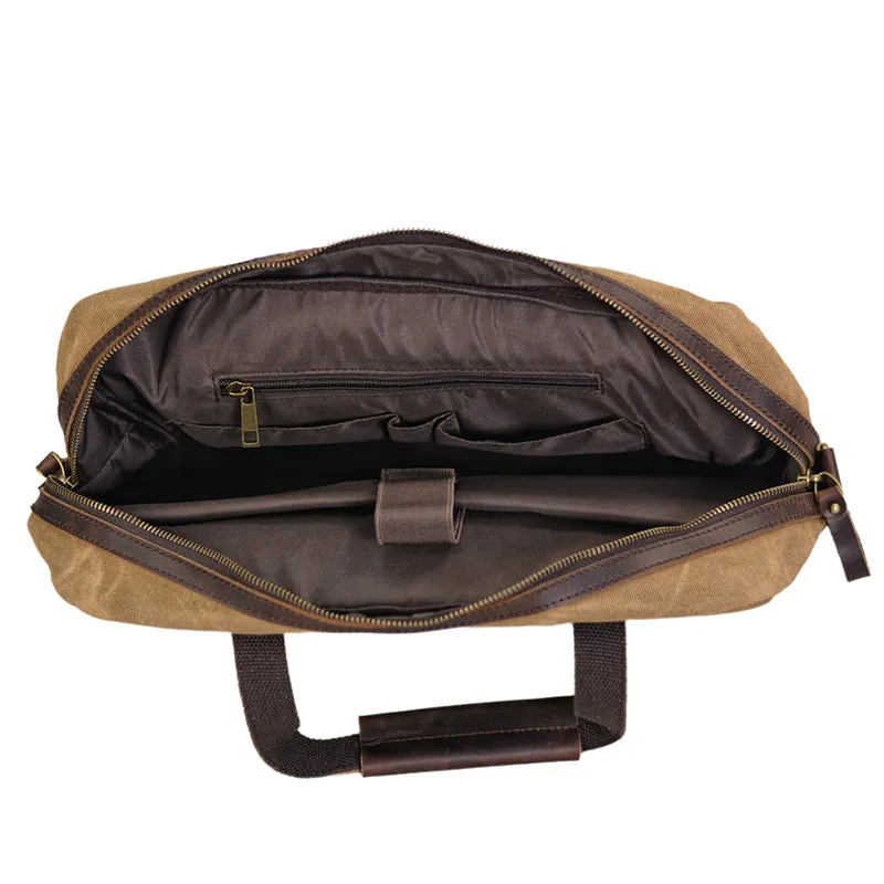 Waxed Canvas Messenger Bag Canvas Briefcase Laptop Bag Leather Crossbody Bag Work briefcase Canvas Briefcase For Men