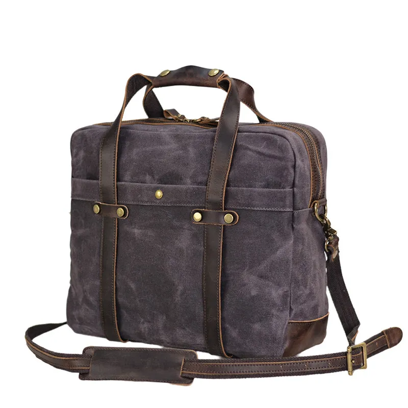 Waxed Canvas Messenger Bag Canvas Briefcase Laptop Bag Leather Crossbody Bag Work briefcase Canvas Briefcase For Men
