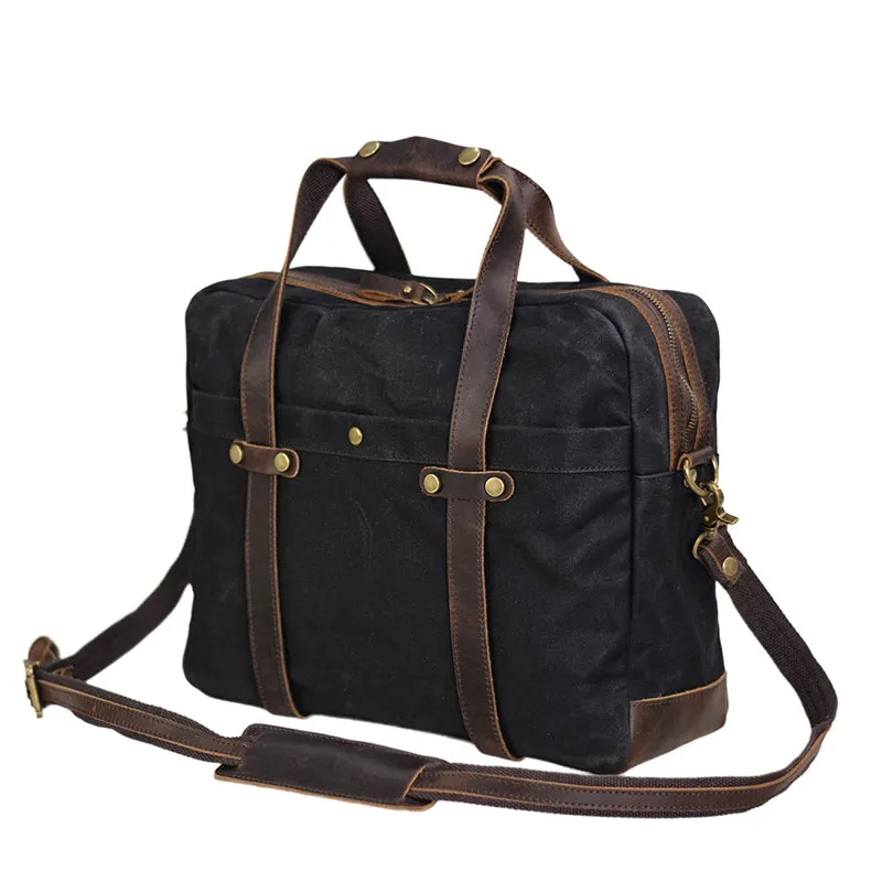 Waxed Canvas Messenger Bag Canvas Briefcase Laptop Bag Leather Crossbody Bag Work briefcase Canvas Briefcase For Men