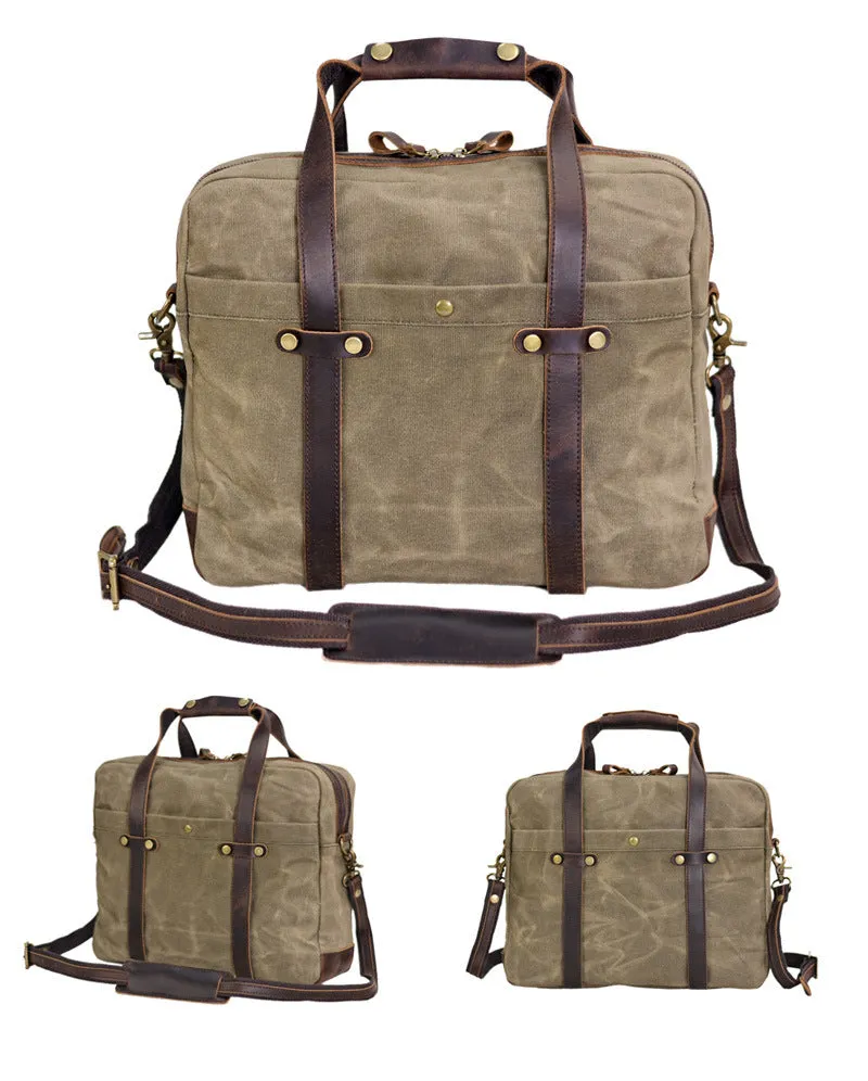 Waxed Canvas Messenger Bag Canvas Briefcase Laptop Bag Leather Crossbody Bag Work briefcase Canvas Briefcase For Men