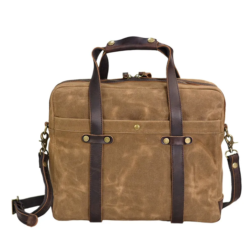 Waxed Canvas Messenger Bag Canvas Briefcase Laptop Bag Leather Crossbody Bag Work briefcase Canvas Briefcase For Men