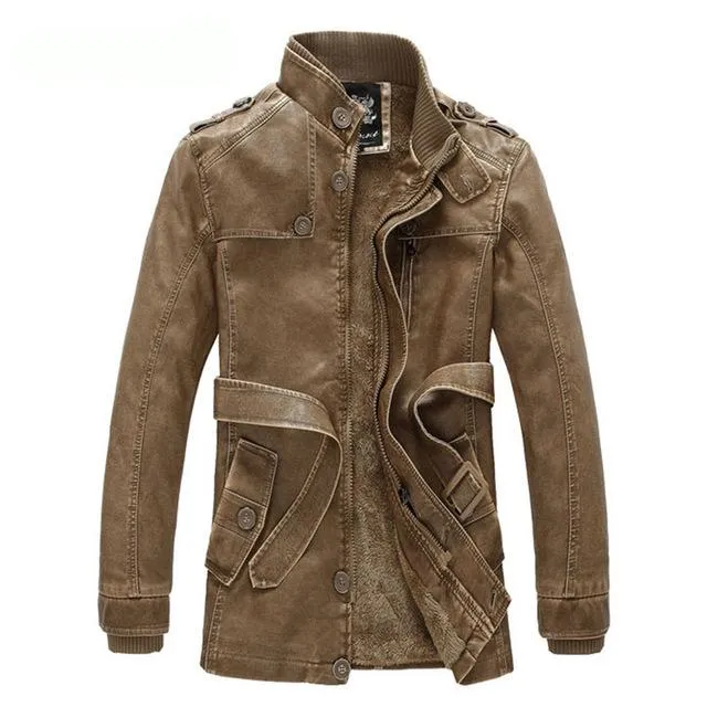 West Louis™ Winter PU Moto Long Leather Jacket