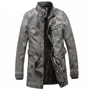 West Louis™ Winter PU Moto Long Leather Jacket