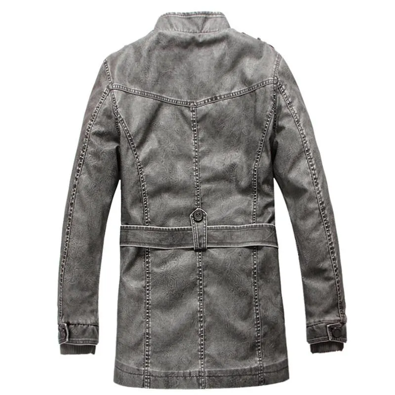 West Louis™ Winter PU Moto Long Leather Jacket