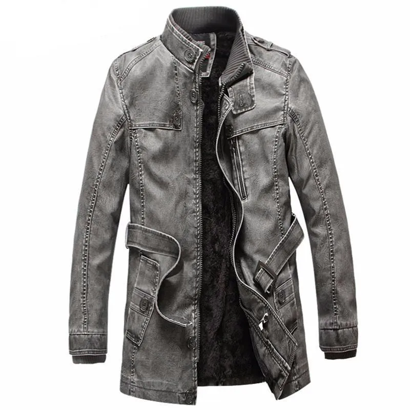 West Louis™ Winter PU Moto Long Leather Jacket