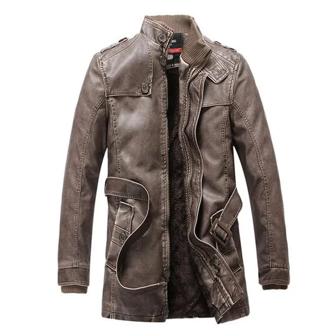 West Louis™ Winter PU Moto Long Leather Jacket