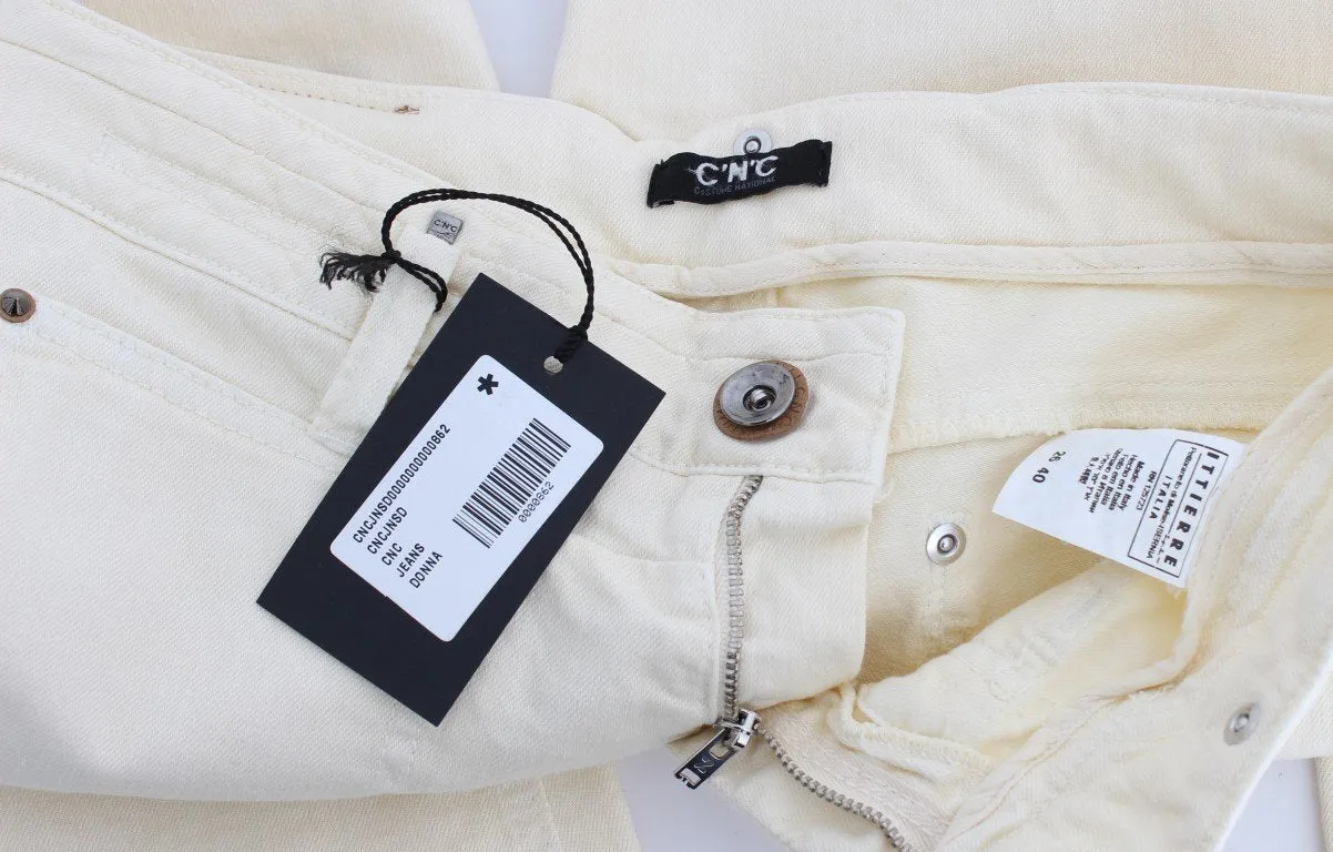 White Cotton Stretch Flare Jeans