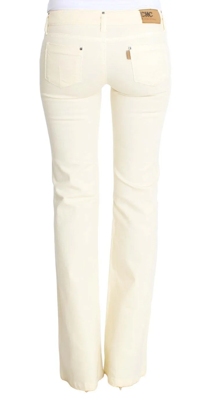 White Cotton Stretch Flare Jeans