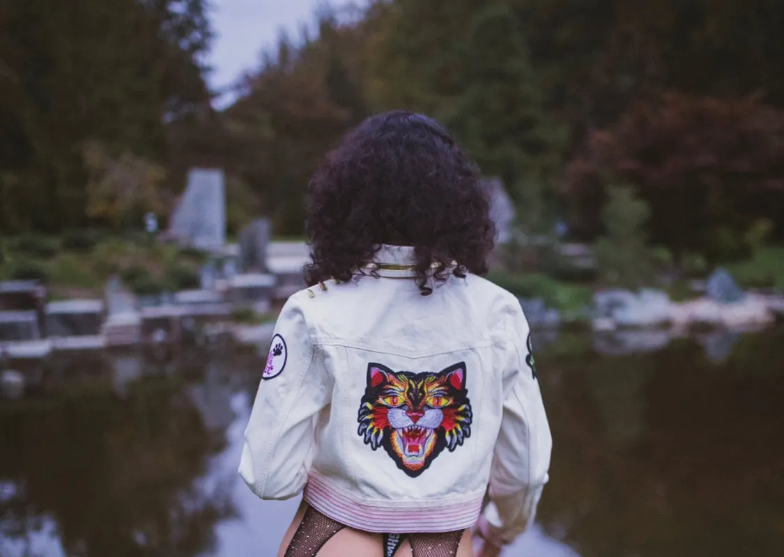 White denim crop gold lapel Rubble Kings jacket #68