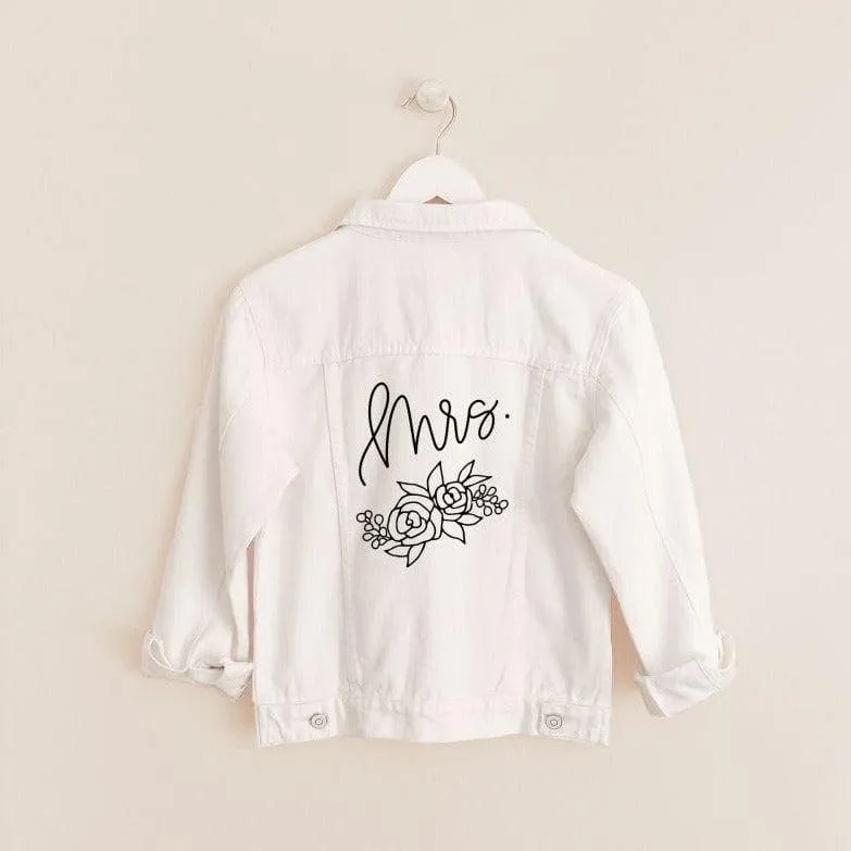 White Floral Bride Jean Jacket