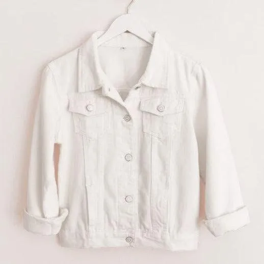 White Floral Bride Jean Jacket