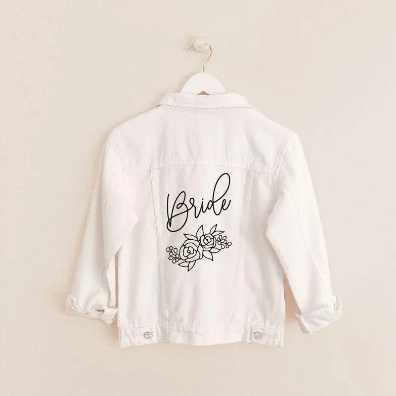 White Floral Bride Jean Jacket