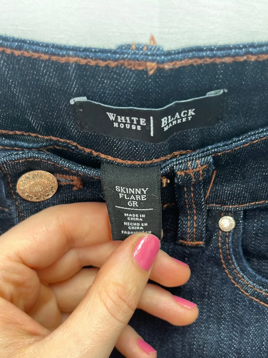 White House Black Market Dark Wash Skinny Flare Jeans -- 6R