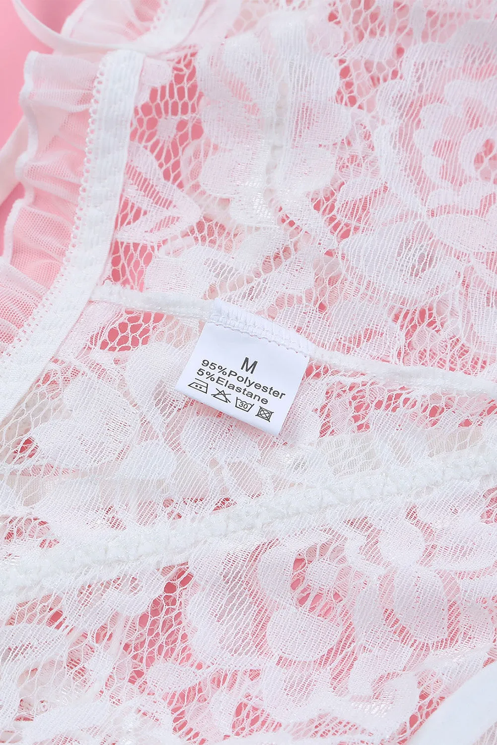 White Lace Criss Cross Lace-Up Ruffled Two-Piece Lingerie Set