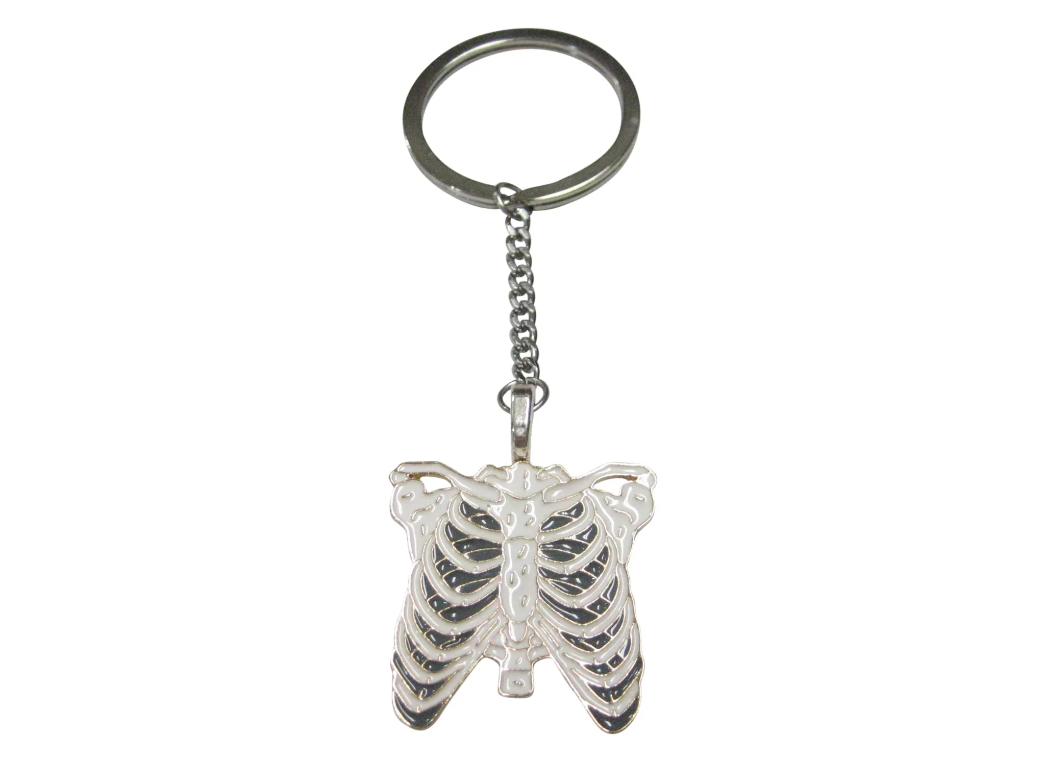 White Toned Anatomical Rib Cage Pendant Keychain