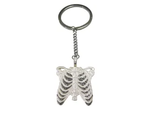 White Toned Anatomical Rib Cage Pendant Keychain