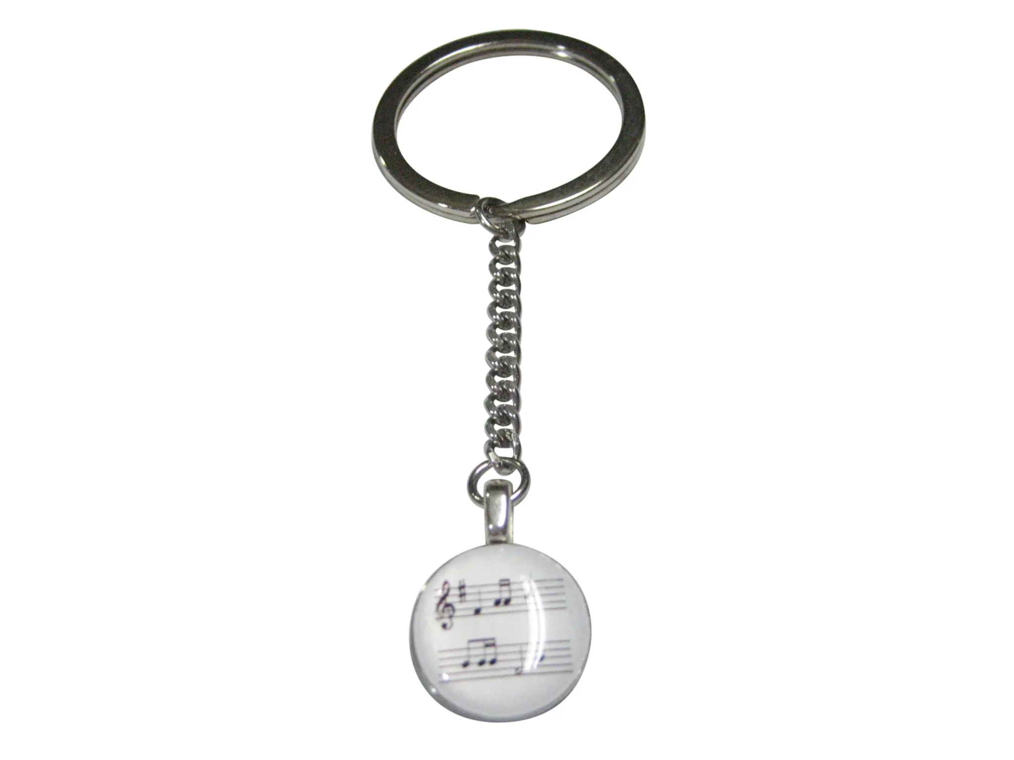White Toned Circular Music Sheet Pendant Keychain