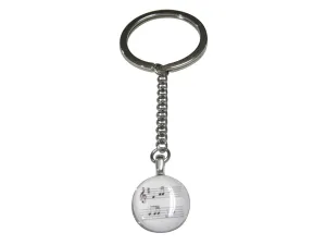 White Toned Circular Music Sheet Pendant Keychain