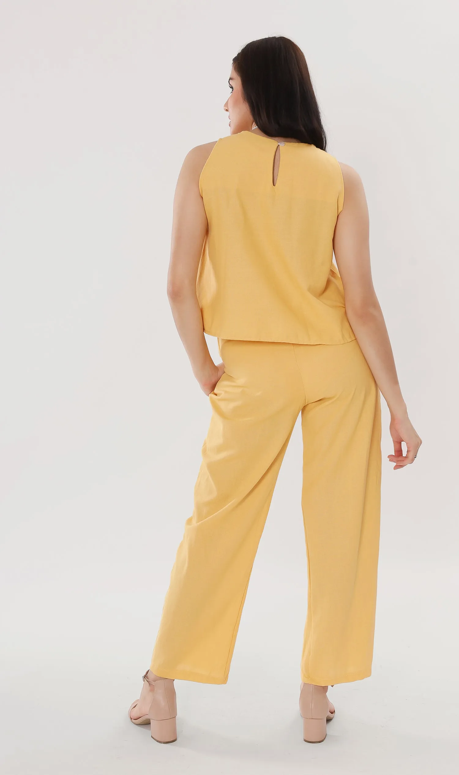 WILLA Linen Sleeveless Top & Belted Pants Co-ord (Yellow)