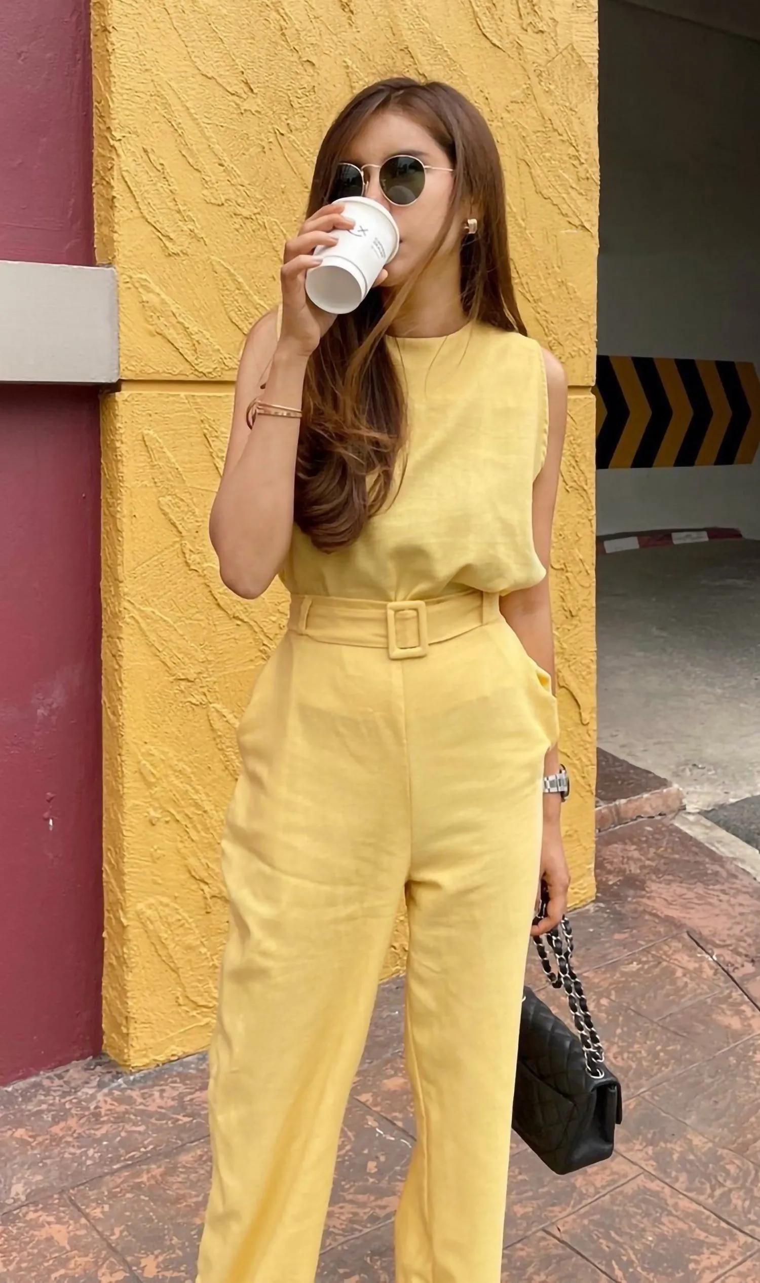 WILLA Linen Sleeveless Top & Belted Pants Co-ord (Yellow)