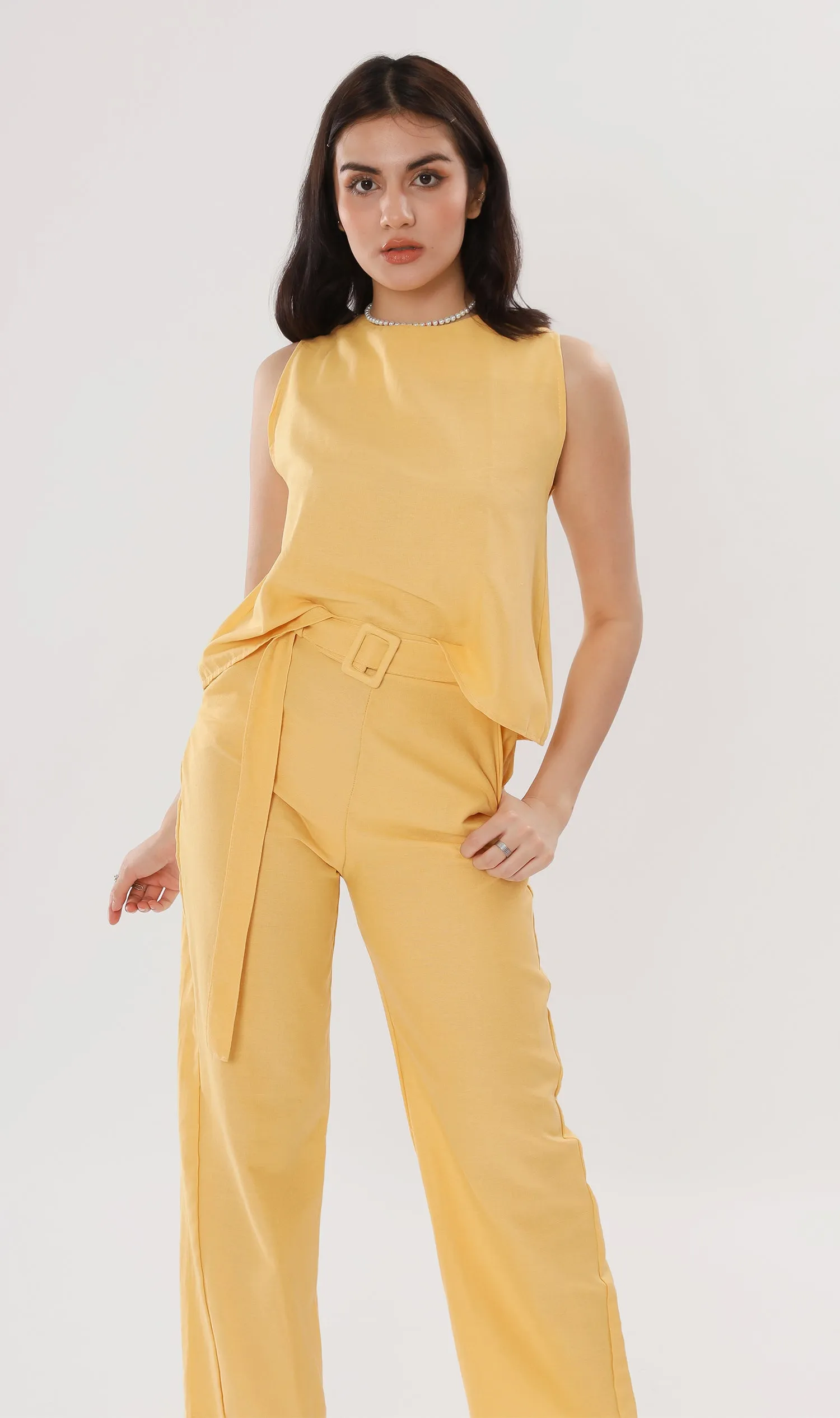 WILLA Linen Sleeveless Top & Belted Pants Co-ord (Yellow)
