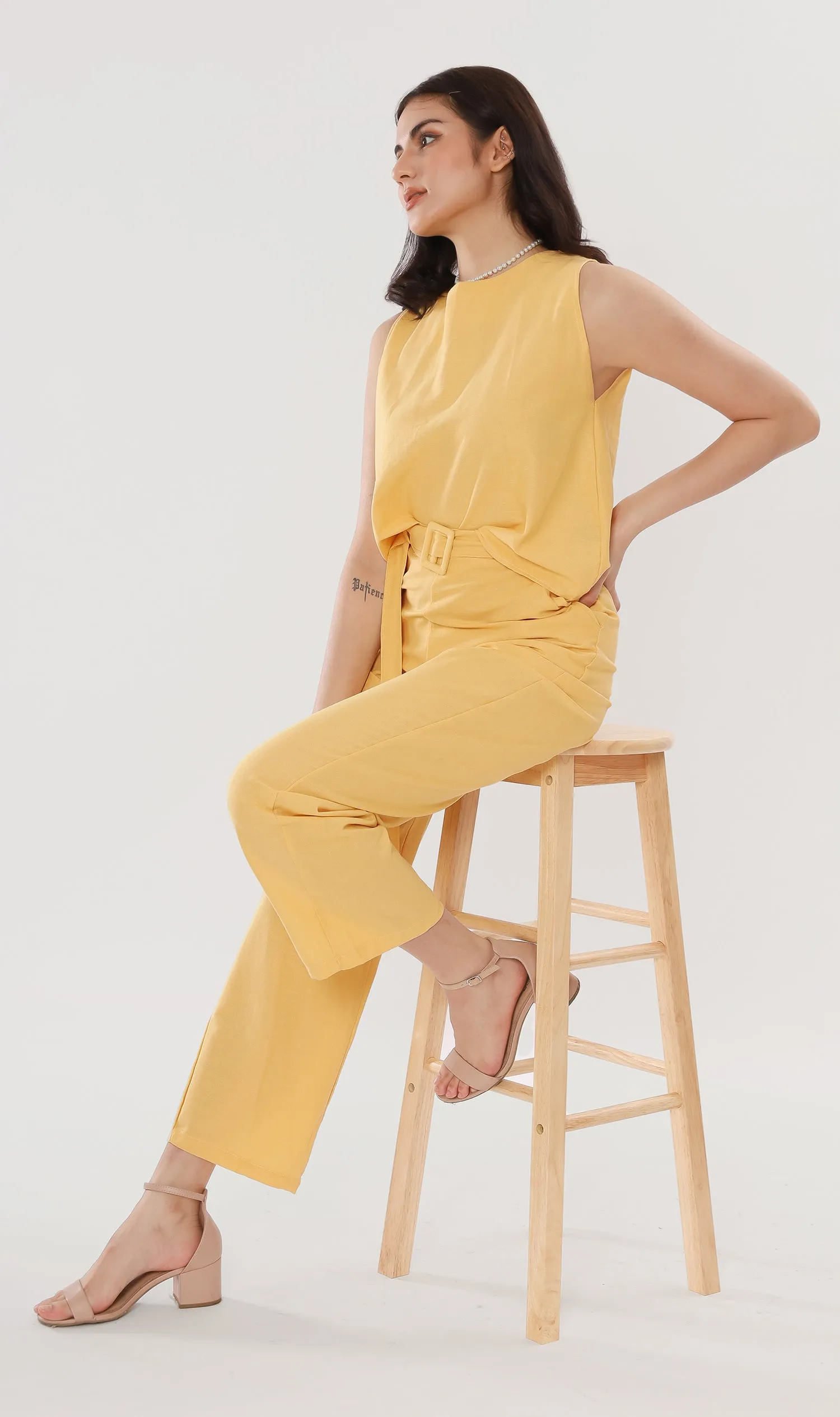 WILLA Linen Sleeveless Top & Belted Pants Co-ord (Yellow)