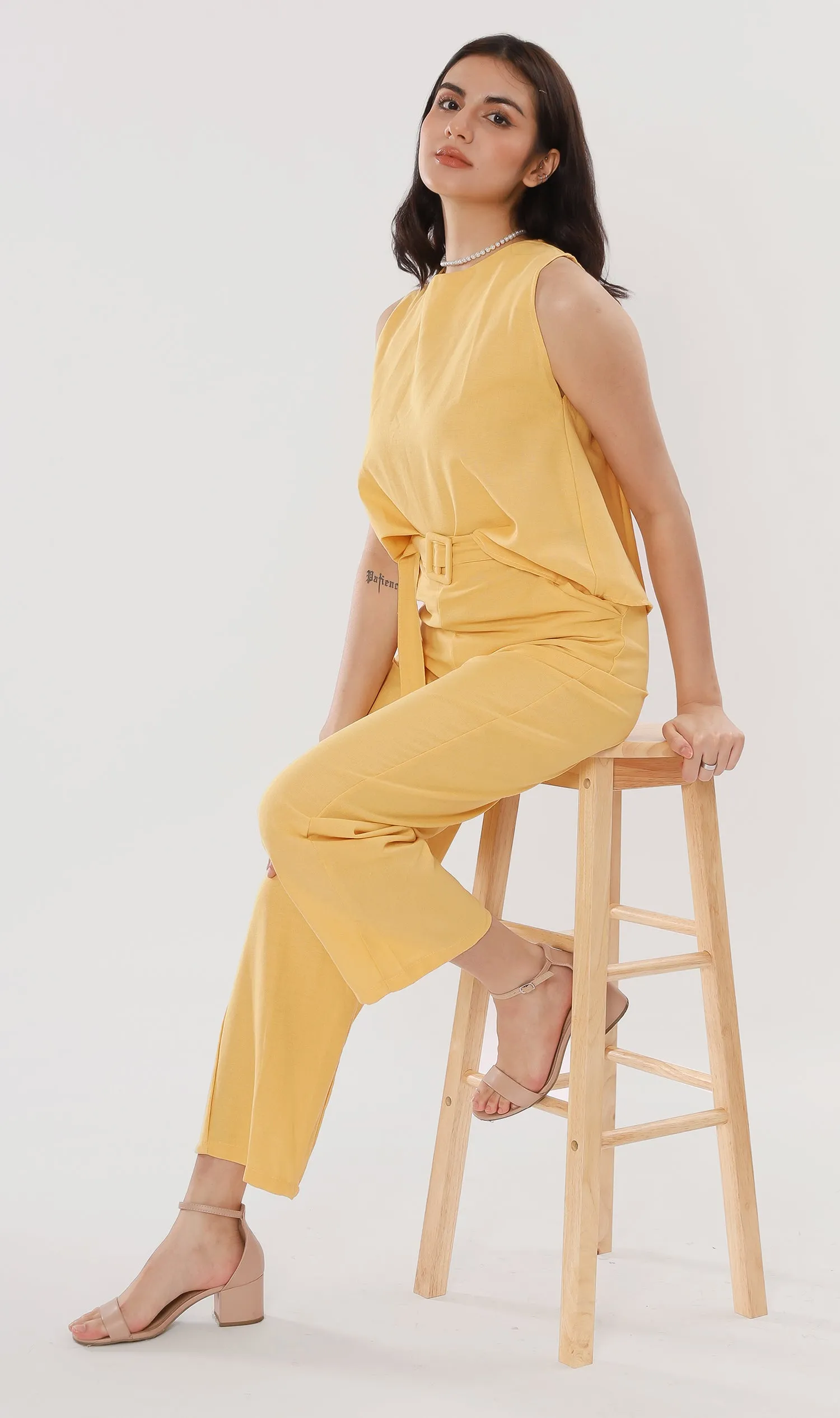 WILLA Linen Sleeveless Top & Belted Pants Co-ord (Yellow)