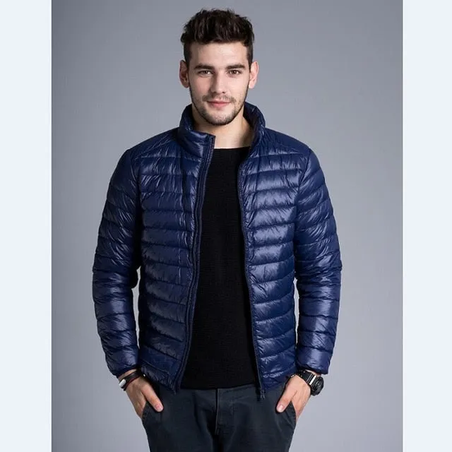 Winter Padded Jacekt Men's Brand thin Duck Down Collar Casual Warm Coat Outerwear Parka Jackets Plus Size XXXL Down Jacket Men