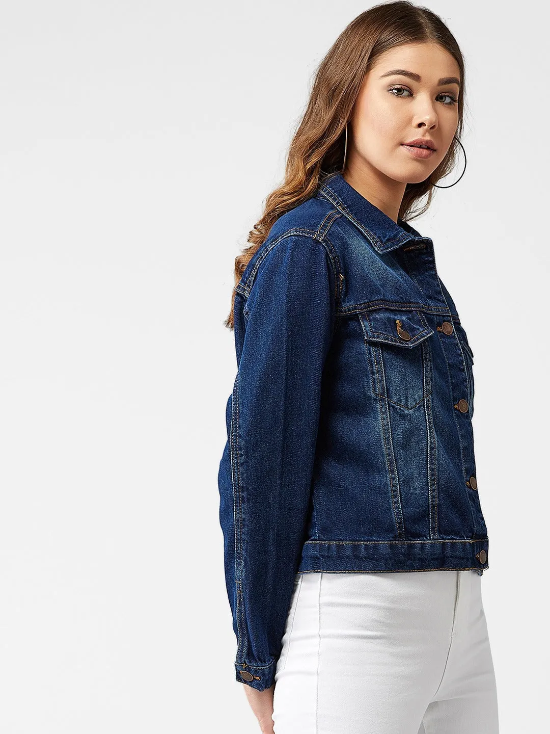 Women Blue Solid Jacket