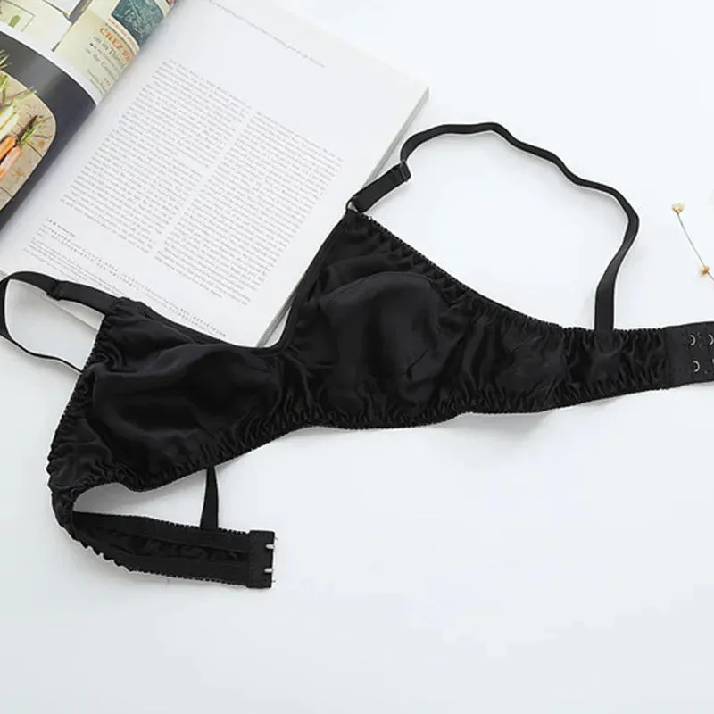 Women Double-sided Wireless Underwear Mulberry Silk Bras Summer Ultra Thin Silk Bra Soft Comfortable Glossy Seamless Underwear