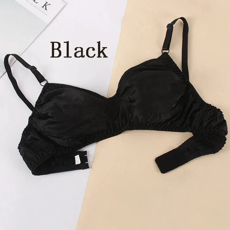 Women Double-sided Wireless Underwear Mulberry Silk Bras Summer Ultra Thin Silk Bra Soft Comfortable Glossy Seamless Underwear