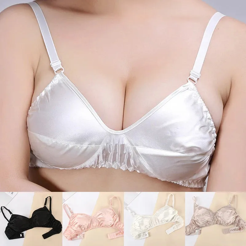 Women Double-sided Wireless Underwear Mulberry Silk Bras Summer Ultra Thin Silk Bra Soft Comfortable Glossy Seamless Underwear