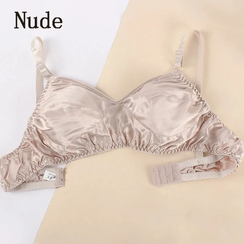 Women Double-sided Wireless Underwear Mulberry Silk Bras Summer Ultra Thin Silk Bra Soft Comfortable Glossy Seamless Underwear