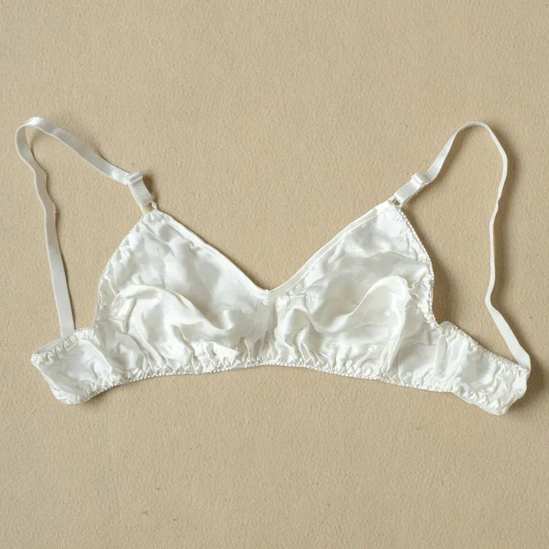 Women Double-sided Wireless Underwear Mulberry Silk Bras Summer Ultra Thin Silk Bra Soft Comfortable Glossy Seamless Underwear