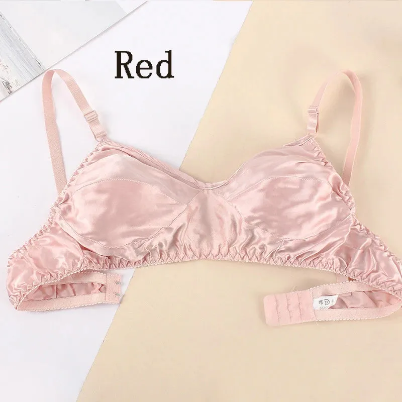 Women Double-sided Wireless Underwear Mulberry Silk Bras Summer Ultra Thin Silk Bra Soft Comfortable Glossy Seamless Underwear