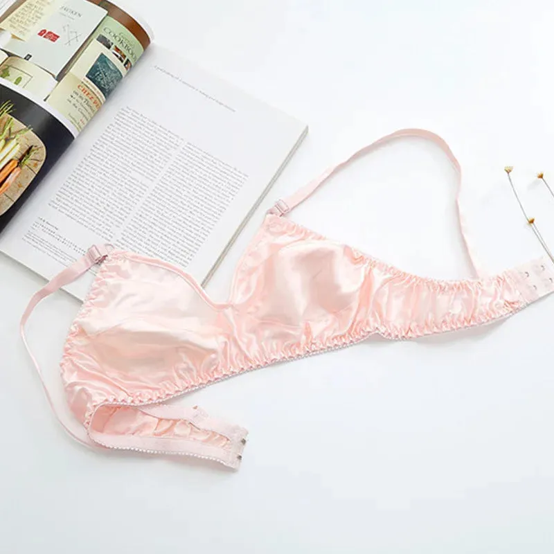 Women Double-sided Wireless Underwear Mulberry Silk Bras Summer Ultra Thin Silk Bra Soft Comfortable Glossy Seamless Underwear