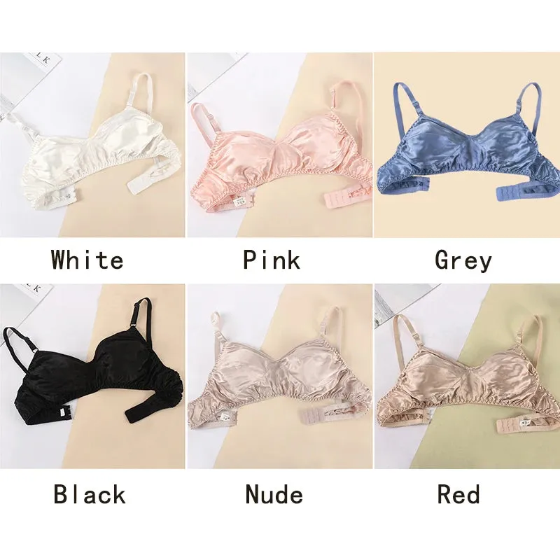 Women Double-sided Wireless Underwear Mulberry Silk Bras Summer Ultra Thin Silk Bra Soft Comfortable Glossy Seamless Underwear