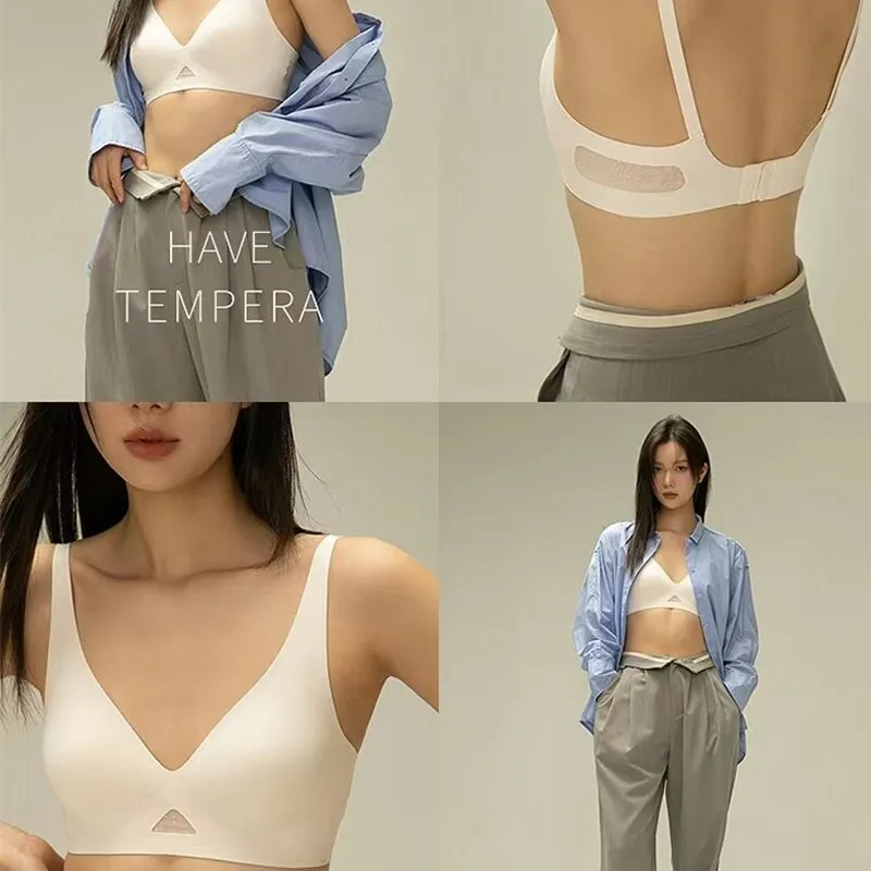 Women Sexy Hollow Out Seamless Bra - Ladies Fashion Solid Full Cup Adjustable Soft Breathable Wireless Brassiere