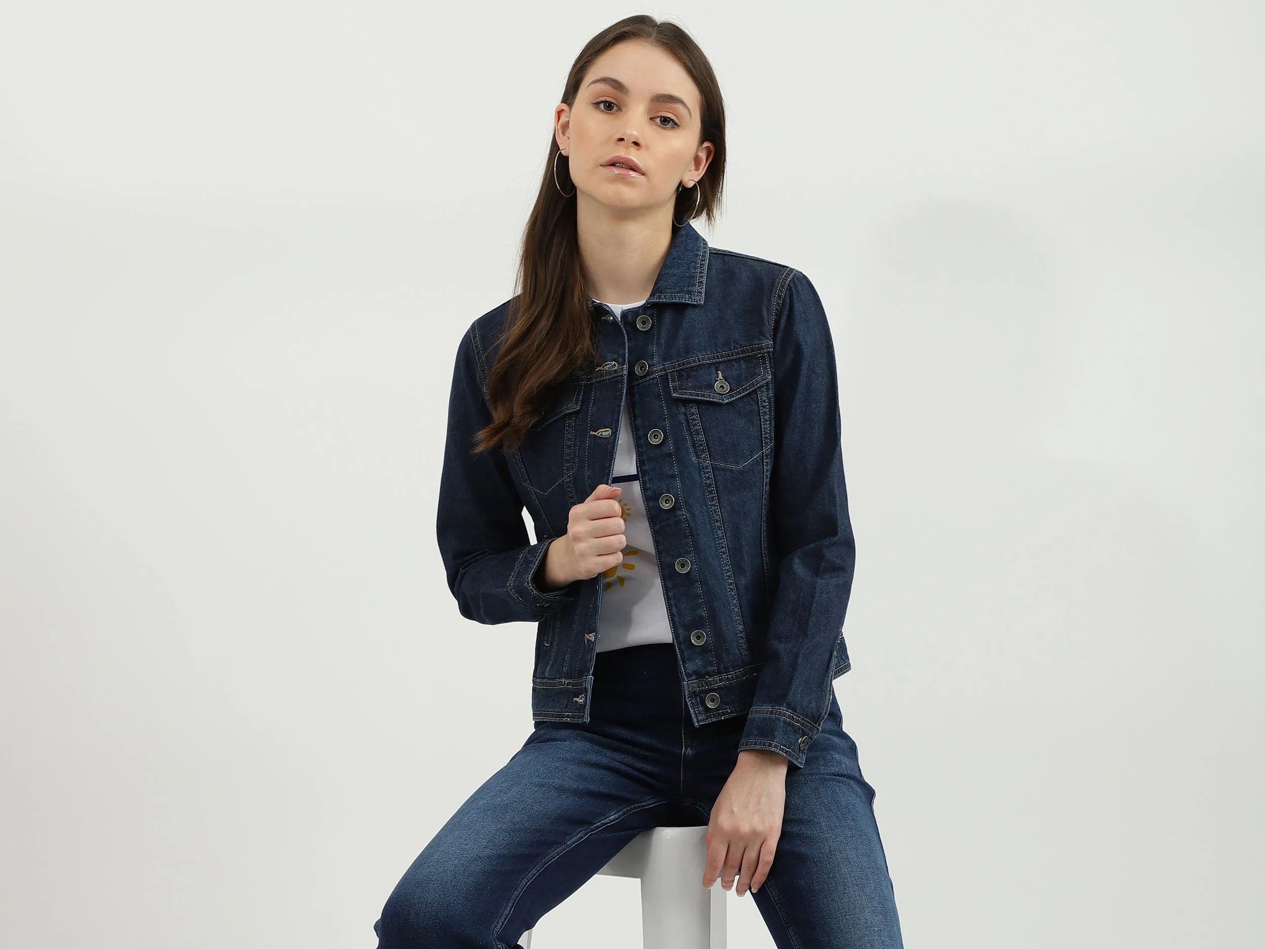 Women Solid Shirt Collar Jacket